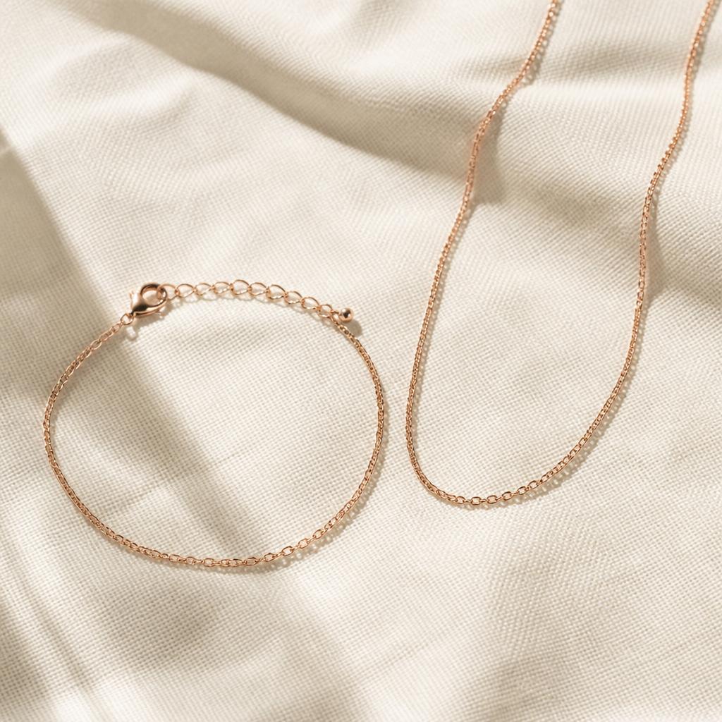 Rose gold dainty bracelet and matching thin necklace